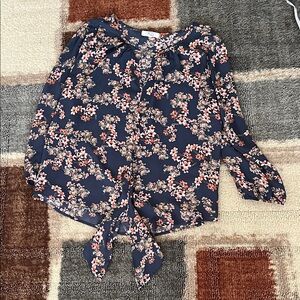 Floral Tie-Front Blouse - Navy Floral